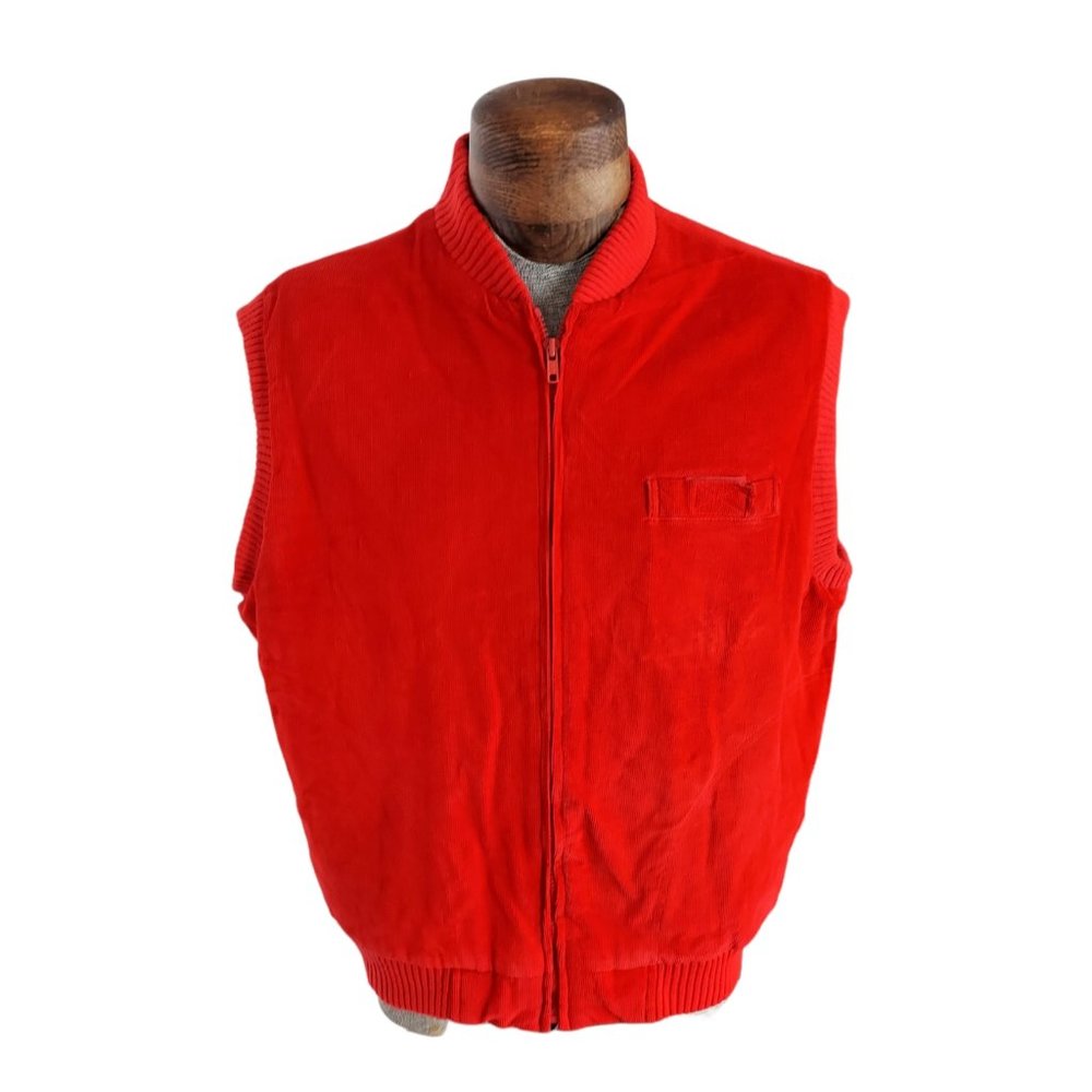 VTG ST. JOHN'S BAY Men's Red Quilted Lining Full Zip Corduroy Vest Size XL